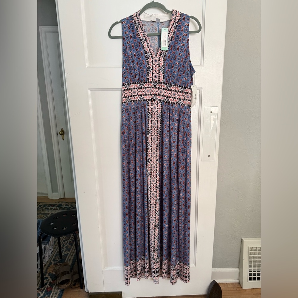 Blue and Pink Patterned Maxi Dress